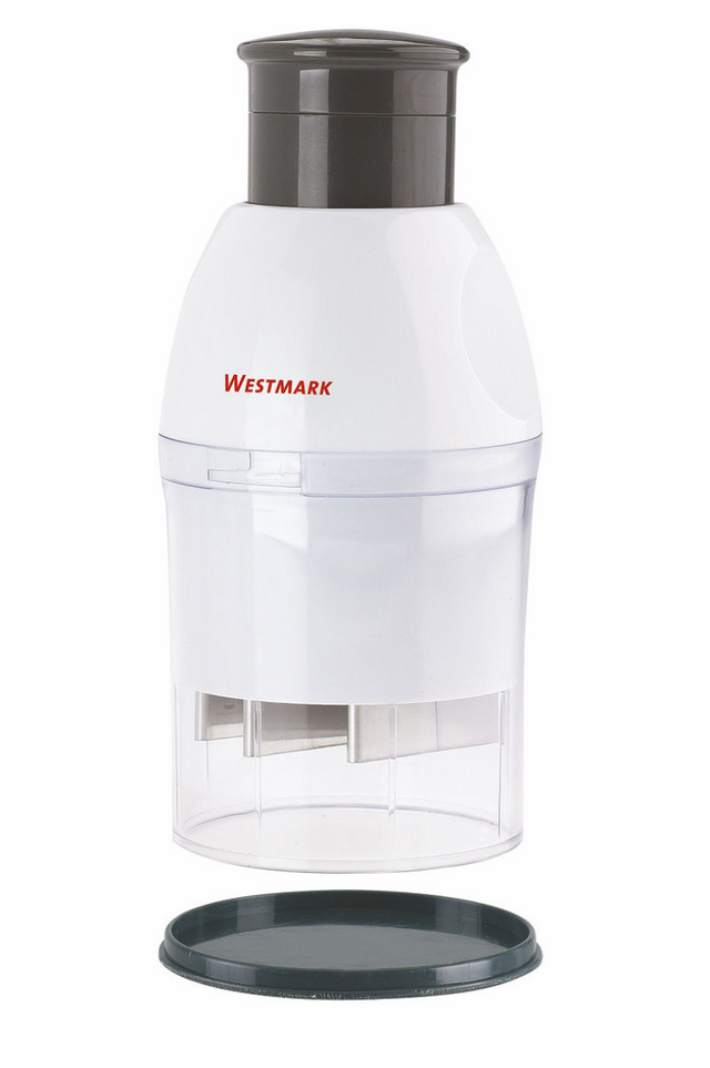 Picadora de verduras universal Westmark, para cebolla y ajo, tarro de almacenamiento simultáneo con tapa, plástico de acero inoxidable, compacto, blanco antracita, 11452260