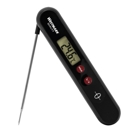 Termómetro de fugas Westmark, sin pilas, con botón de bloqueo de temperatura, plástico de acero inoxidable, ecológico, plateado negro rojo, 12962260