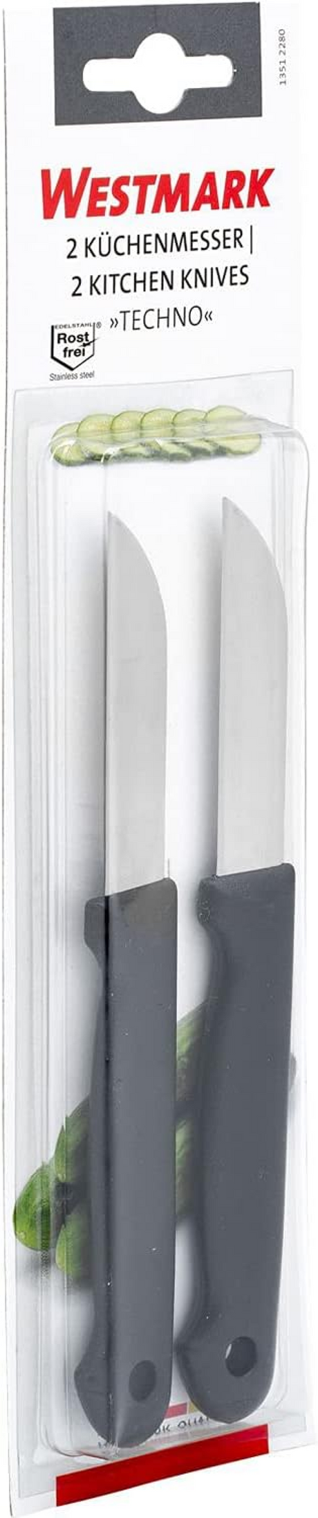 Westmark juego de 2 cuchillos de pelar, con hoja recta, longitud de la hoja: 6,5 cm cada uno, acero inoxidable, plástico, techno, negro plateado, 13512280
