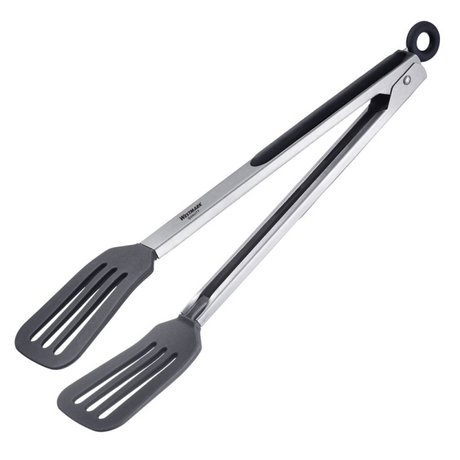 Pinzas para servir Westmark, con cucharas grandes de silicona y mangos de goma, longitud: 34 cm, acero inoxidable plástico silicona, Comfort Silicone Maxi, negro plateado, 16122270
