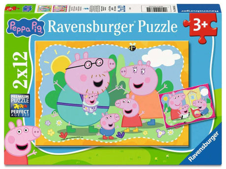 Ravensburger puzzelset peppa pig: happy families - 2 puzzels van 12 stukjes