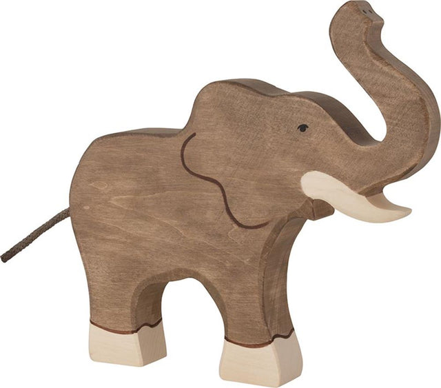 Elefante Holztiger, con la trompa hacia arriba. 18cm.