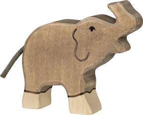 Elefante goki holztiger, pequeño, trompa hacia arriba.