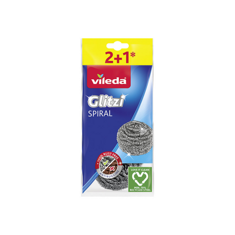 Vileda glitzi espiral serie de acero inoxidable - esponja de limpieza de acero inoxidable - 3 piezas - duradera