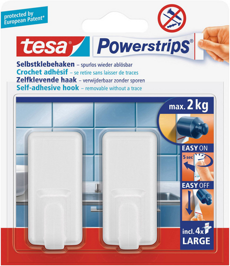 Gancho de pared tesa 58010-00044 regletas blancas paquete de 2