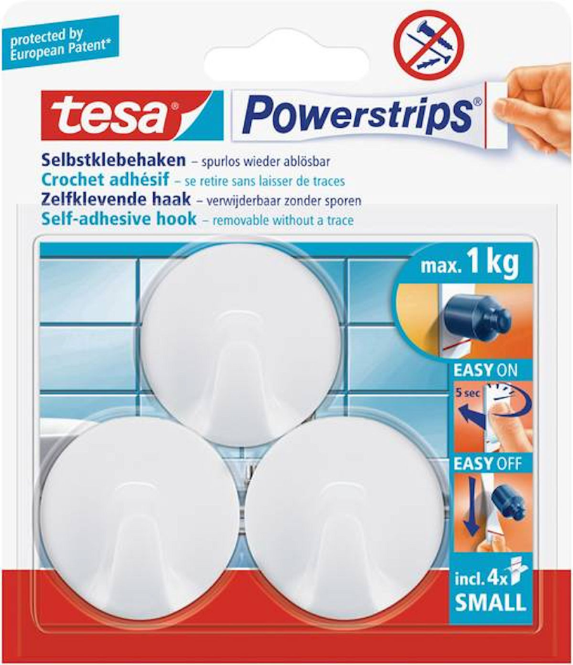 Tesa 1002615 - powerstr.pequeño redondo blanco | 6 piezas