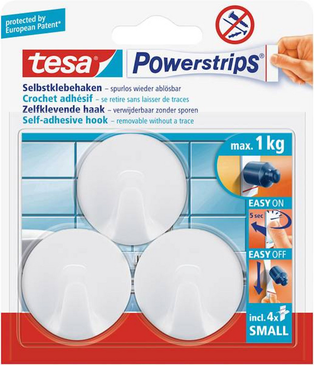 Tesa 1002615 - powerstr.pequeño redondo blanco | 6 piezas