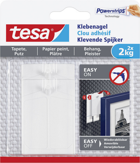 Clavos Tesa para superficies sensibles - fáciles de aplicar y quitar - 2 x 2 kg de fuerza adhesiva