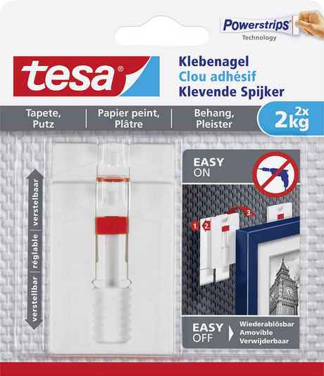 Clavo ajustable Tesa para yeso empapelado 2 kg - 2 piezas - clavo de pared - removible