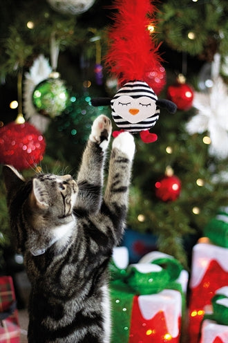 Pingüino rayado de varilla de gato de palisandro con pluma
