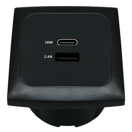 Toma de carga USB C-line con USB-A y USB-C con marco opalino negro - sin embalaje de venta