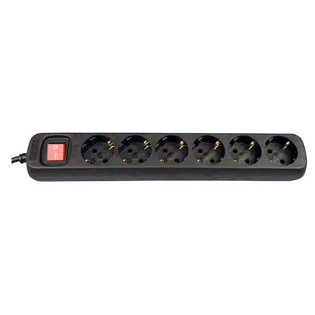 Regleta con espacio para 6 enchufes, longitud de cable 1,5 metros con protección de tierra 3x1,5mm2 negro