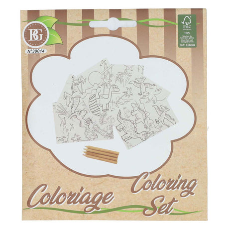Set para colorear dino 6 páginas para colorear y 4 lápices de colores