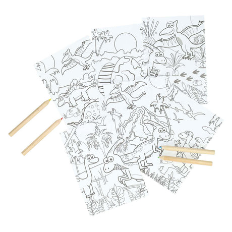 Set para colorear dino 6 páginas para colorear y 4 lápices de colores