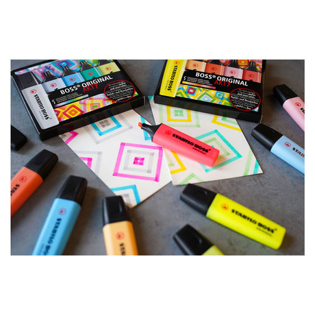 Juego de escritorio resaltador original Stabilo boss - arty 23 piezas - 9 colores estándar + 14 colores pastel