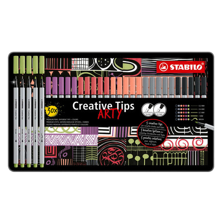 Stabilo creative tips bolígrafos arty colores pastel en estuche de metal - 30 uds.