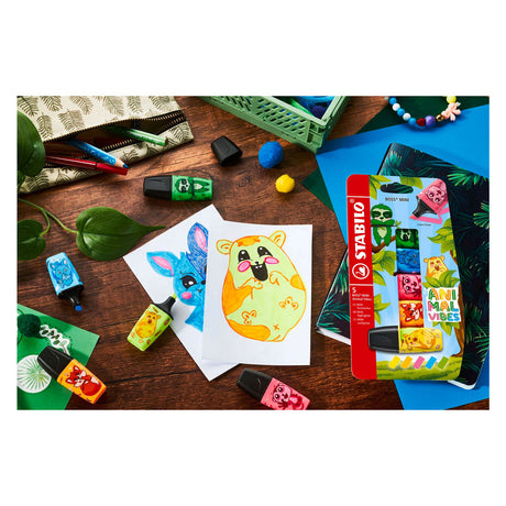 Stabilo boss mini - resaltador - animal vibes - estuche con 5 colores