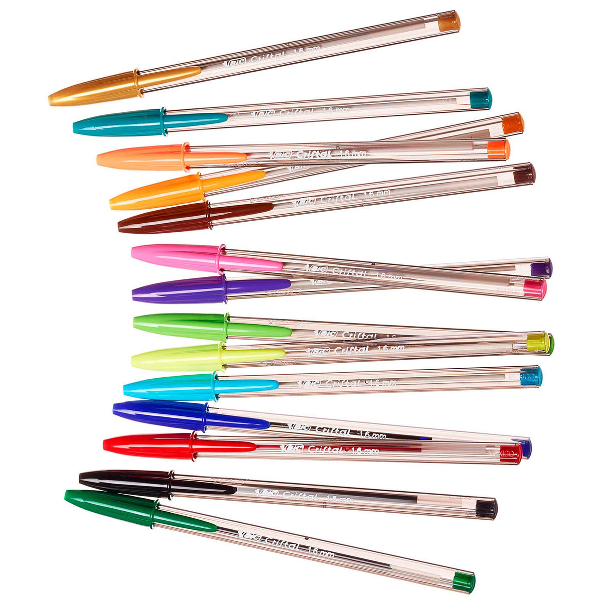 Bolígrafos Bic cristal multicolor punta ancha (1,6 mm) - diferentes colores - paquete de 15 piezas
