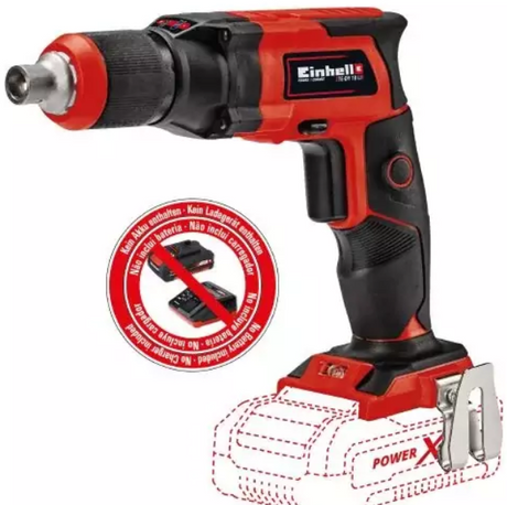 Destornillador para placas de yeso a batería Einhell te-dy 18 li solo - power x-change - 18 v li-ion - 4000 t min - tope de profundidad - funcionamiento continuo - incl. estuche e-box s35 - excl. batería y cargador