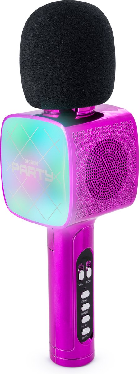 Micrófono de karaoke para fiestas Bigben para niños - con LED + Bluetooth - rosa