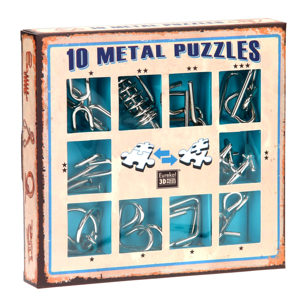 Juego de rompecabezas cerebral Eureka azul, 10 piezas.