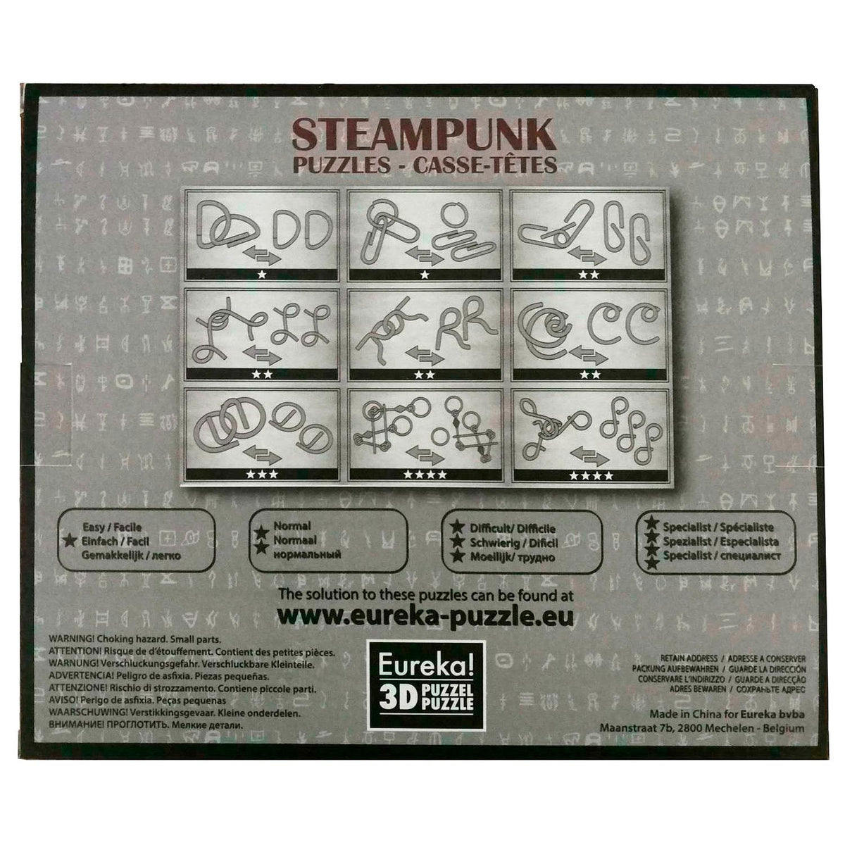 Eureka Steampunk Brain Puzzles Gray, 9st.
