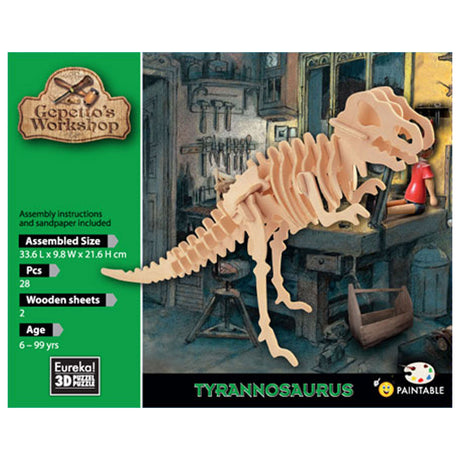 Kit de construcción de madera 3D del taller de Eureka Geppetto - Tyrannosaurus