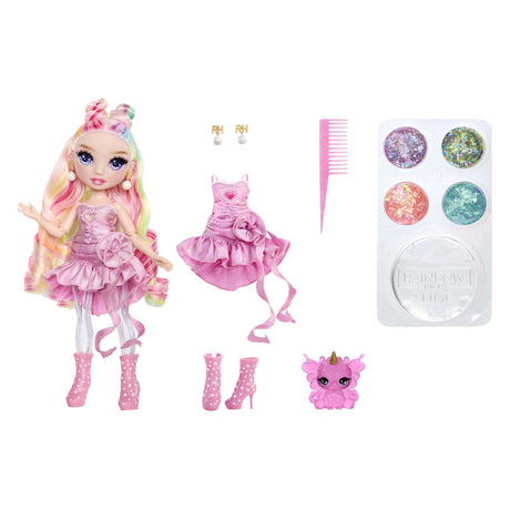 Rainbow high brilla con muñeca de moda slime - bella (rosa)