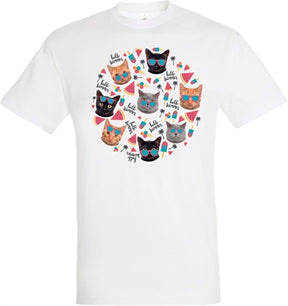 camiseta hola verano gatos blanca