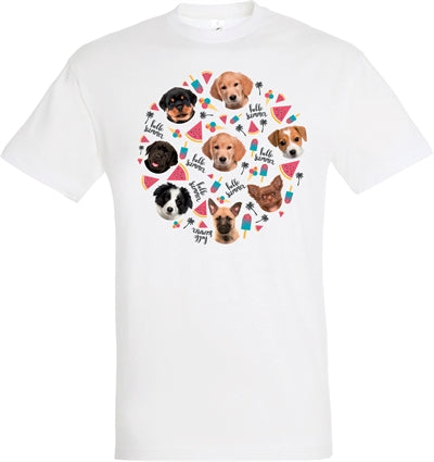 camiseta hola verano cachorros blanca
