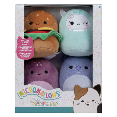Micromalvaviscos de peluche de Squishmallows: carl, yollie, javari, tudor, paquete de 4