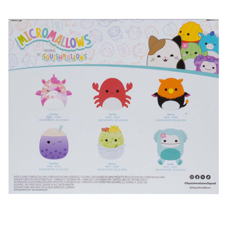 Micromalvaviscos de peluche de Squishmallows: myrnam henley, carlos, anjara, joelle, poplina, paquete de 6