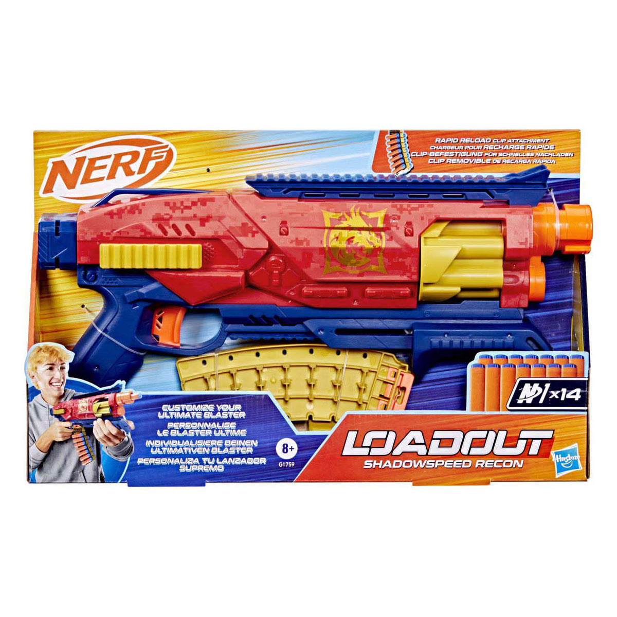 Lanzador de reconocimiento de velocidad de sombra de carga Nerf con 14 dardos n1