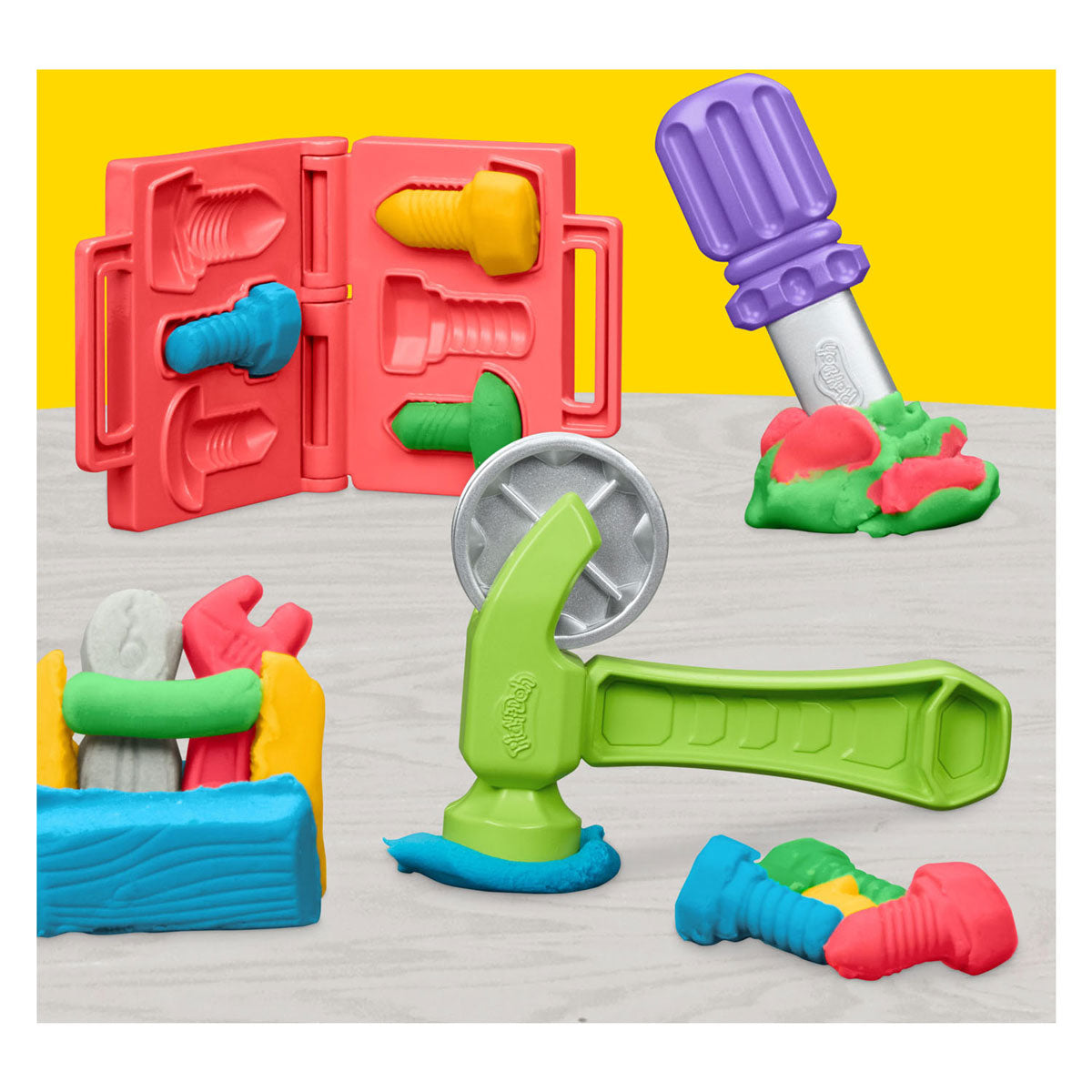 Play-doh set de juego para estampar y serrar - plastilina - herramientas para niños