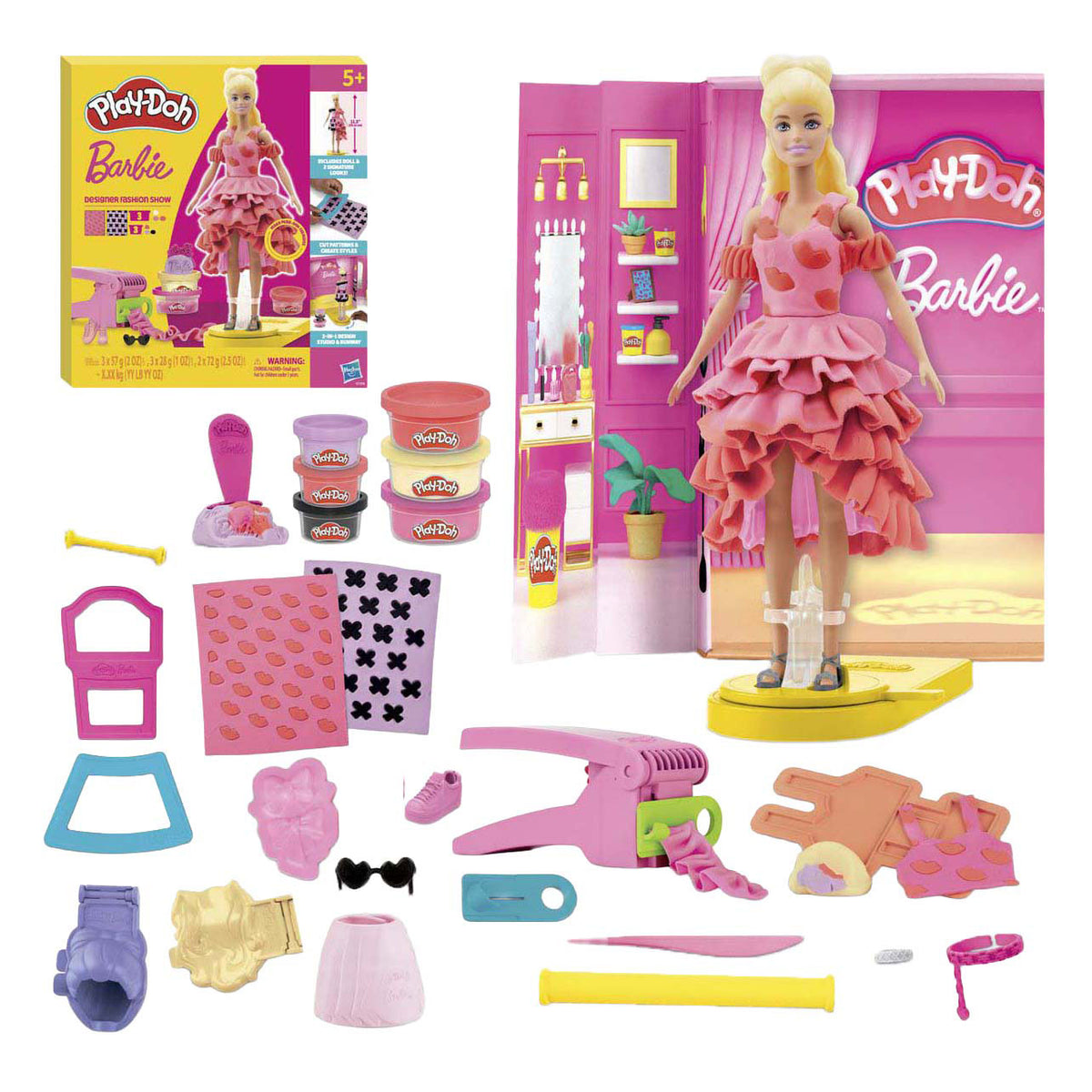 Set de juego de desfile de moda de diseñadora barbie play-doh - plastilina