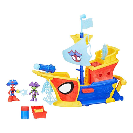 Hasbro spidey water-webs ahoy barco pirata con burbujas - incl. soplador de burbujas