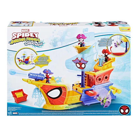 Hasbro spidey water-webs ahoy barco pirata con burbujas - incl. soplador de burbujas