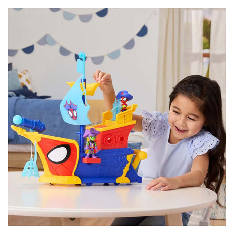 Hasbro spidey water-webs ahoy barco pirata con burbujas - incl. soplador de burbujas