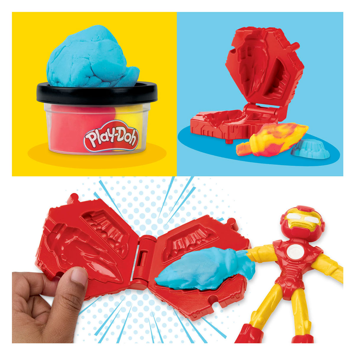 Lanzador explosivo play-doh marvel iron man - 2 vasijas de barro