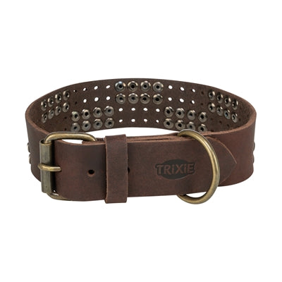 Trixie collar para perros remache cuero engrasado rústico marrón oscuro
