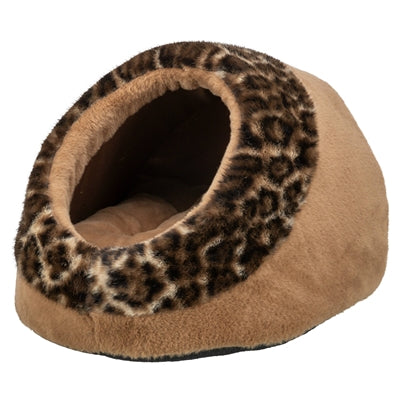 Trixie cama para gatos igloo leo suave peluche marrón estampado leopardo
