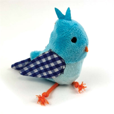 Feliz mascota tabby parche pájaro azul