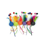 Bola brillante con parche de atigrado, mascota feliz, con sonajero y plumas