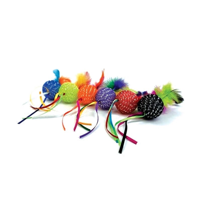 Bola brillante con parche de atigrado, mascota feliz, con sonajero y plumas