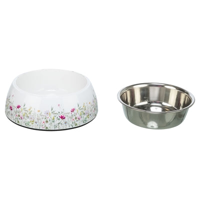 Trixie Cuenco de comida y bebedero con estampado floral, acero inoxidable, blanco, multicolor