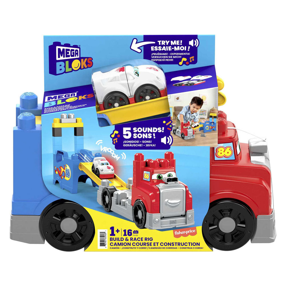 Mattel mega bloques de construcción y camión de carreras - 16 piezas.