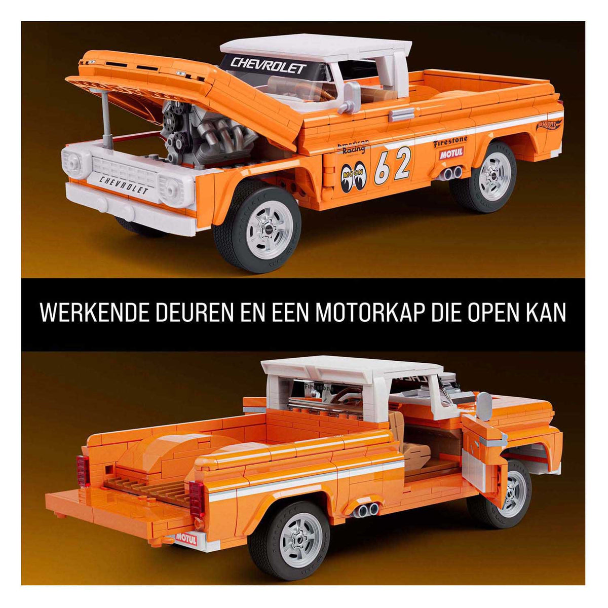 Hot Wheels Brick Shop Elite Series Chevy 1:32 Juego de construcción - 858 piezas.