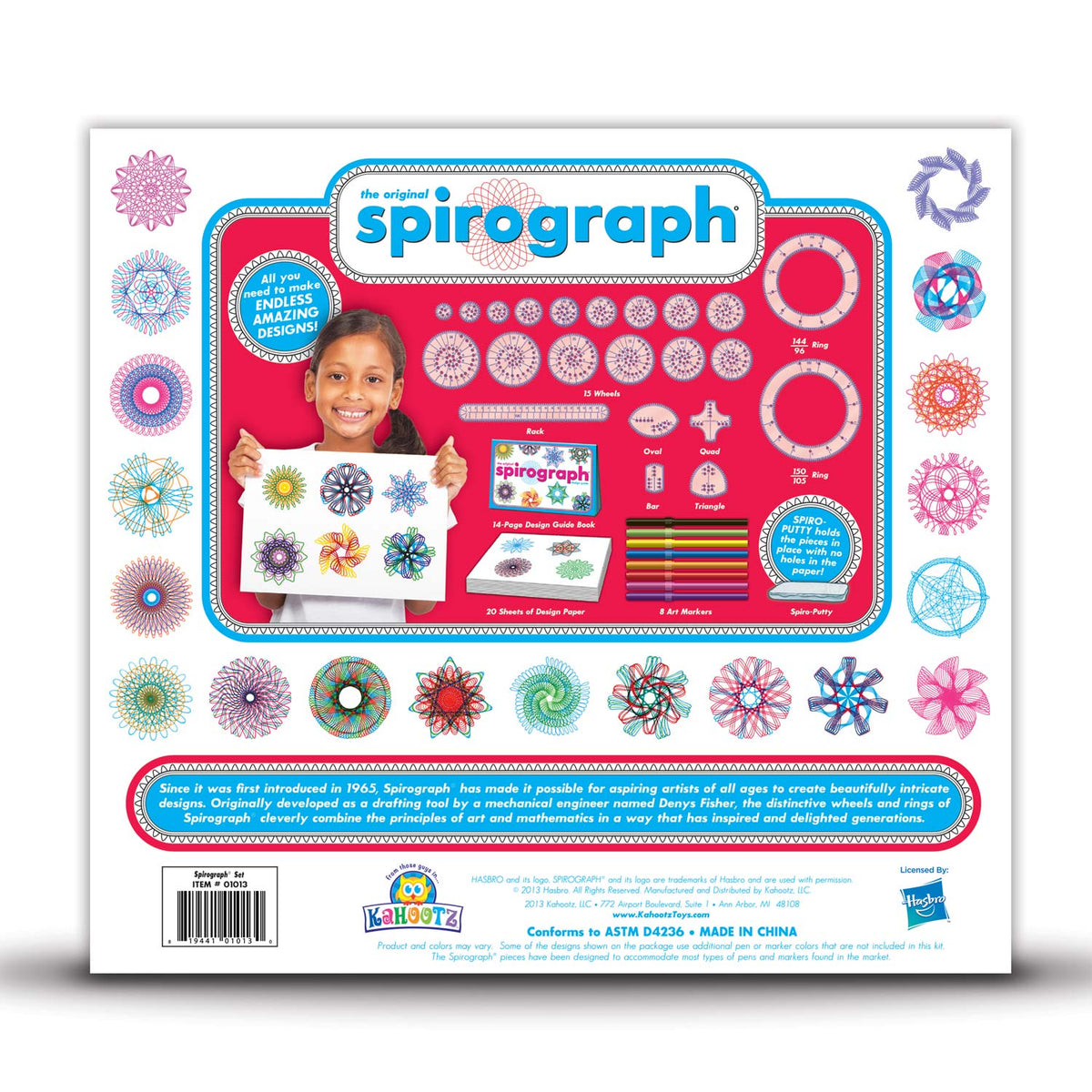Set de juego de espirógrafo con rotuladores.