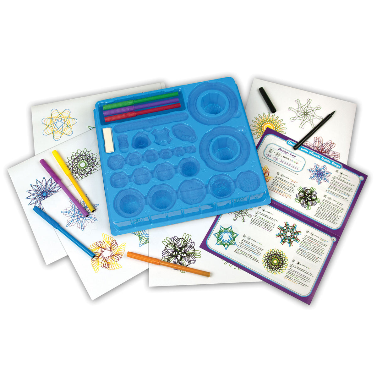 Set de juego de espirógrafo con rotuladores.
