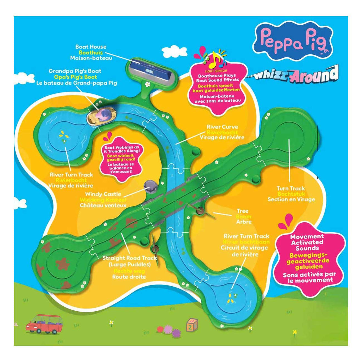 Gear2play peppa pig whiz around - juego de paseo en bote flotante - pista modular para moverse alrededor de vehículos